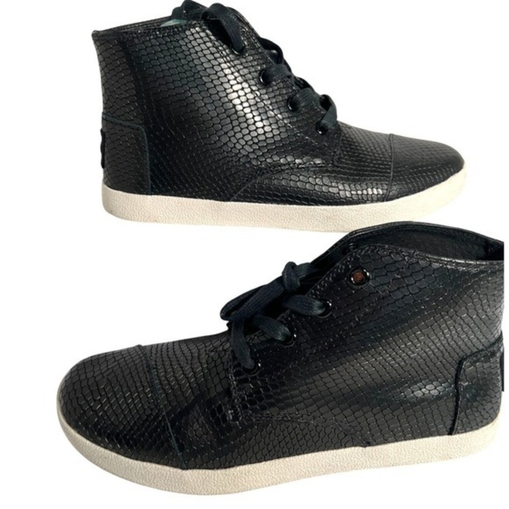 TOMS Womens Paseo High Top Shoe Size 7 Black Faux Snake-Embossed Lace-Up Sneaker